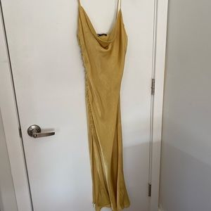 Zara Yellow Cowl Neck Satin Slip Dress